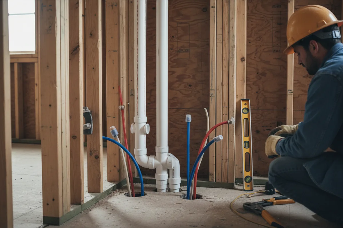 Drain and supply rough-in during Sump Pump Repair in Hemingway